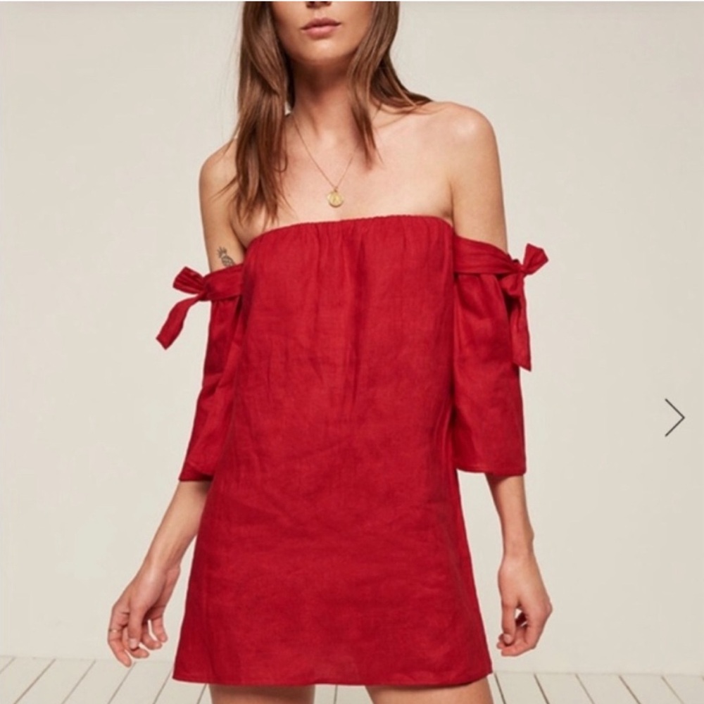 Reformation | Carlita Mini Linen Dress | M | Red